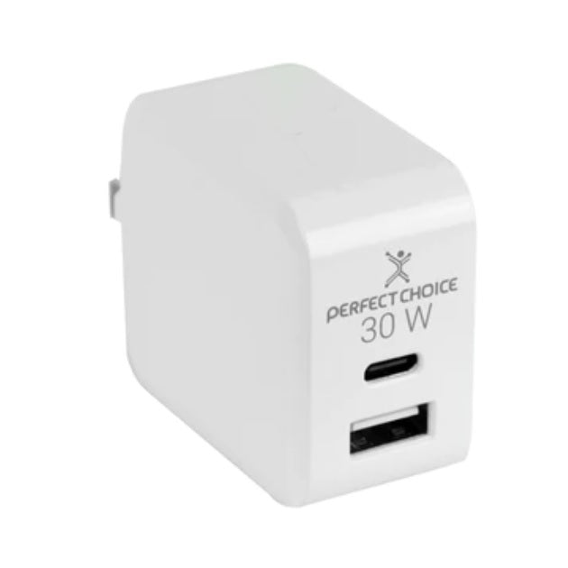 Cargador de Pared Perfect Choice de 30W 20V 1x USB-A a USB-C modelo PC-240426 color Blanco