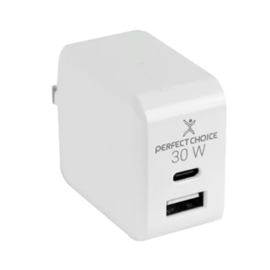Cargador de Pared Perfect Choice de 30W 20V 1x USB-A a USB-C modelo PC-240426 color Blanco