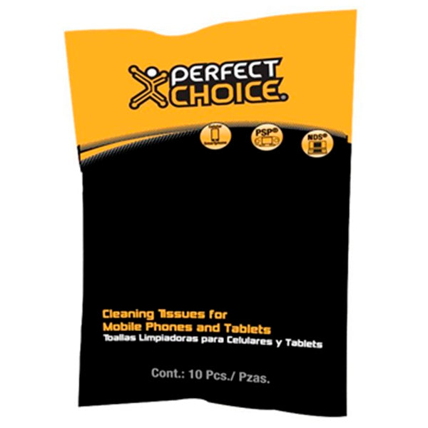 Toallas Perfect Choice limpiadoras para celulares y tabletas 10pz modelo PC-030324