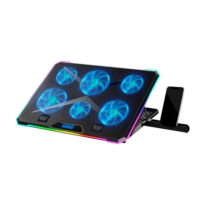 Base enfriadora Balam Rush para laptop 15 a 17 Eolox Freez EF707 6 Vent RGB Pantalla LCD