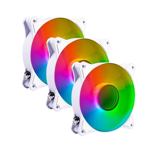 Kit 3 Ventiladores Balam Rush 120mm Blanco Eolox Blaze EX90KW 120mm ARGB Rainbown 120x120x25mm 1200RPM Hidráulico 12V Incluye Hub 4Pin+3Pin