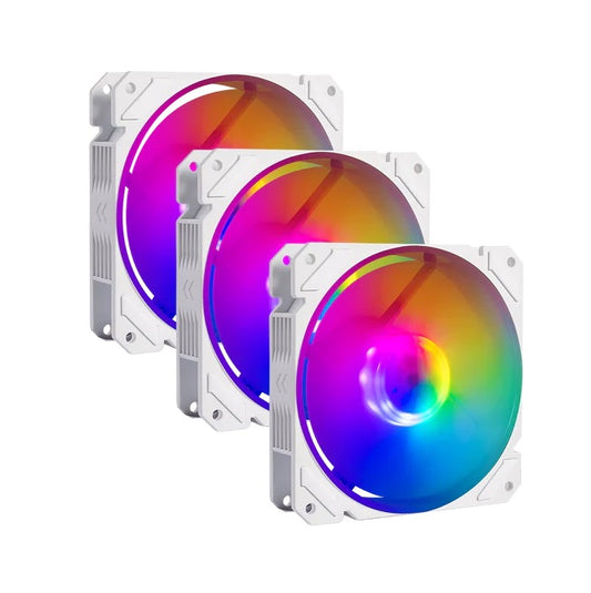 Kit 3 Ventiladores Balam Rush 120mm BlancoEolox Blaze EX70KW ARGB Rainbown 120x120x25mm 1200RPM Hidráulico 12V Incluye Hub 4 Pin + 3 Pin