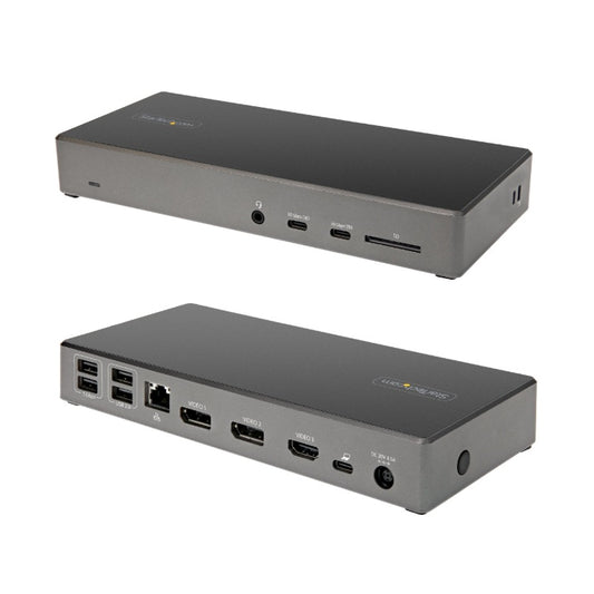 Docking Startech Station USB C - Dock USB Tipo C de 3 Monitores 4K con DP 1.4 y DSC 2x DP y 1x HDMI PD de 100W 6x USB (2x 10Gbps) - 3 Pantallas