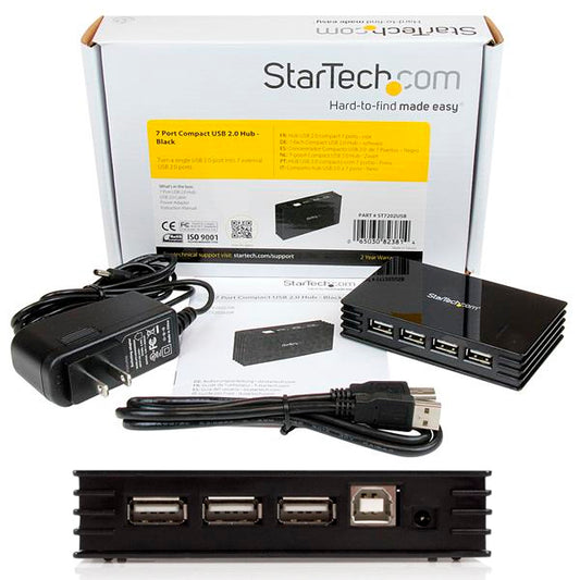 Hub USB 2.0 Startech de 7 puertos USB-A 2.0 hasta 480Mbps Negro Modelo ST7202USB