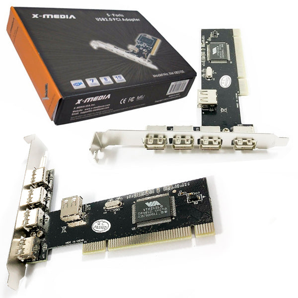 Tarjeta PCI Specification Rev. 2.2 X-Media XM-UB2105 con 5 entradas puertos USB 2.0 (4 externos y 1 interno)