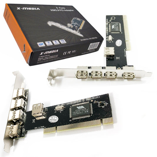 Tarjeta PCI Specification Rev. 2.2 X-Media XM-UB2105 con 5 entradas puertos USB 2.0 (4 externos y 1 interno)