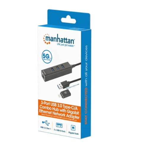 Adaptador de red Manhattan USB-A/USB-C con Hub V3.2