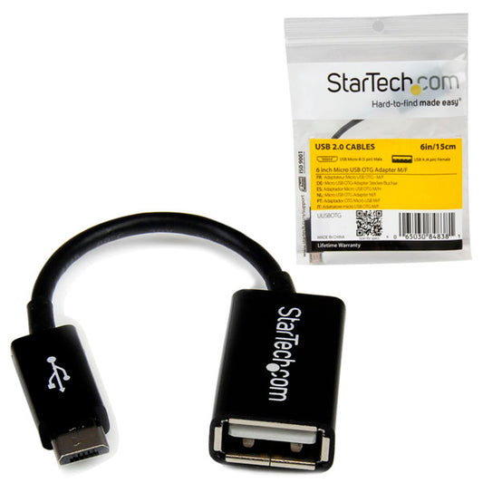 ADAPTADOR STARTECH DE 12CM MICRO USB MACHO A USB A HEMBRA OTG P/TABLETS SMARTPHONES -Ngo- 1xTIPO B MACHO MICRO USB-1xTIPO A HEMBRA USB -NGO