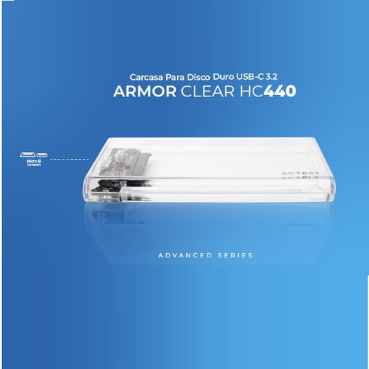 GABINETE ACTECK ENCLOSURE SSD ARMOR CLEAR HC440 2.5 USB C 3.2 + SATA + 2TB + USB A 3.0 + 5GBPS VELOCIDAD