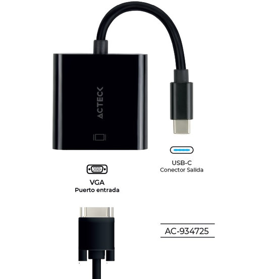 Adaptador Acteck USB C a VGA Shift Plus AV415 Para Video Macho Hembra