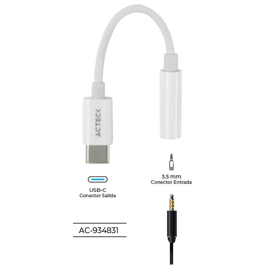 Adaptador Acteck USB C a Jack 3.5 mm Shift Plus AA405 Para Auriculares Macho Hembra