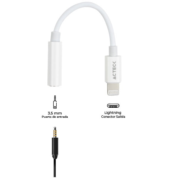 Adaptador Acteck Lightning a Jack 3.5 mm Shift Plus AL405 Para Auriculares Macho Hembra