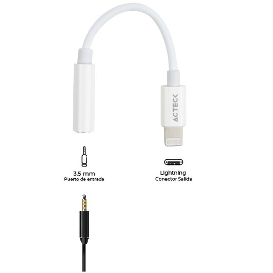 Adaptador Acteck Lightning a Jack 3.5 mm Shift Plus AL405 Para Auriculares Macho Hembra