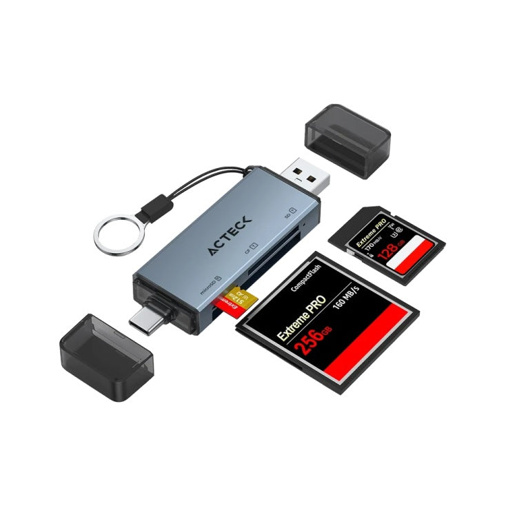 Lector de Memorias Acteck Gatex Read CR620 1 CF 2.0/1 SD/1 MicroSD 2.0 titanio USB C/A AC-945066