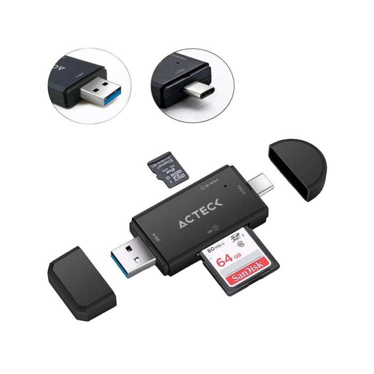 Lector de Memorias Acteck Gatex Read CR615 1 SD/SDHC 1 MicroSD 2.0 titanio USB C/A AC-945073