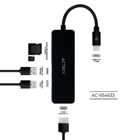 HUB USB ACTECK USB C 5 EN 1 GATE 5 DH640 4K HDMI + 1USB A 3.0 + 1USB A 2.0