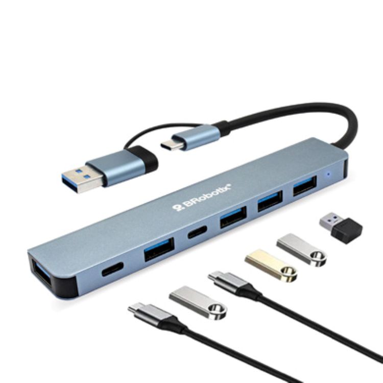 Hub Brobotix USB de 7 puerto Plata conector dual tipo A tipo C a USB V3.0x5 y tipo C x2 6005446