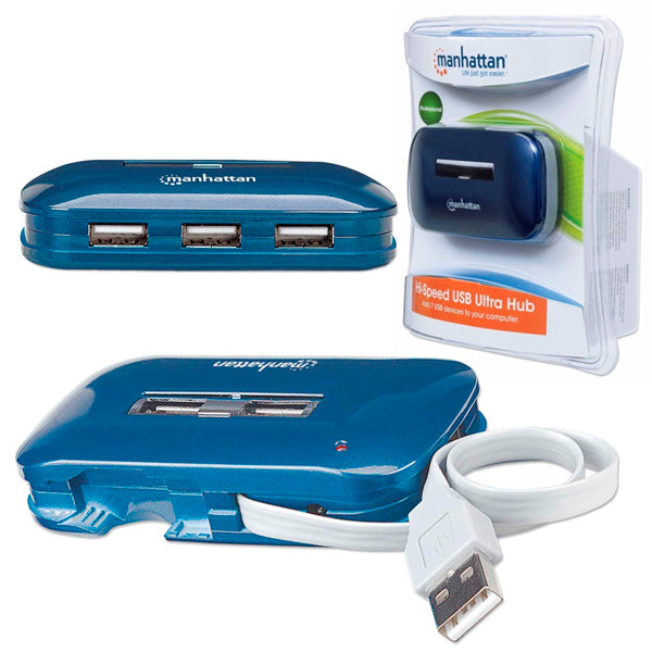 HUB Manhattan USB 2.0 7 puertos con fuente Azul