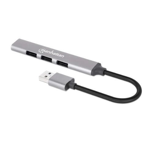 Hub Manhattan USB combinado 4 puertos tipo A USB 3.2 aluminio gris espacial