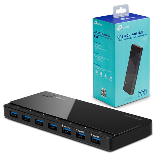 Hub TP-Link UH700 con 7 puertos entrada USB 3.0 incluye adaptador de corriente A/C 12V