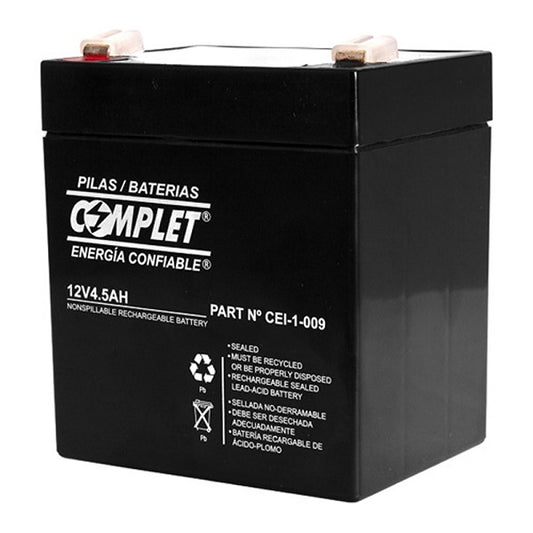 Batería COMPLET CEI-1-009 sellada de repuesto plomo ácido para UPS 12 Vcc / 4.5Ah medidas 90x70x107mm