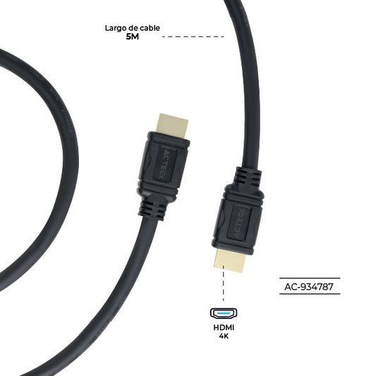CABLE ACTECK HDMI A HDMI LINX PLUS 250 5M + HIGH SPEED 10.2GBPS + ARC + ETHERNET + CALIBRE 32 AWG 4K +3D