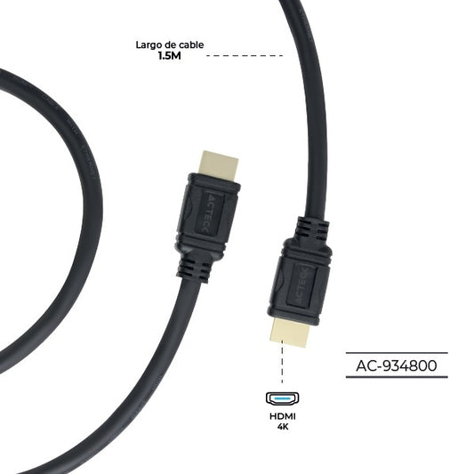 CABLE ACTECK HDMI A HDMI LINX PLUS 205 1.5M + HIGH SPEED 10.2GBPS + ARC + EHTERNET + CALIBRE 32 AWG 4K