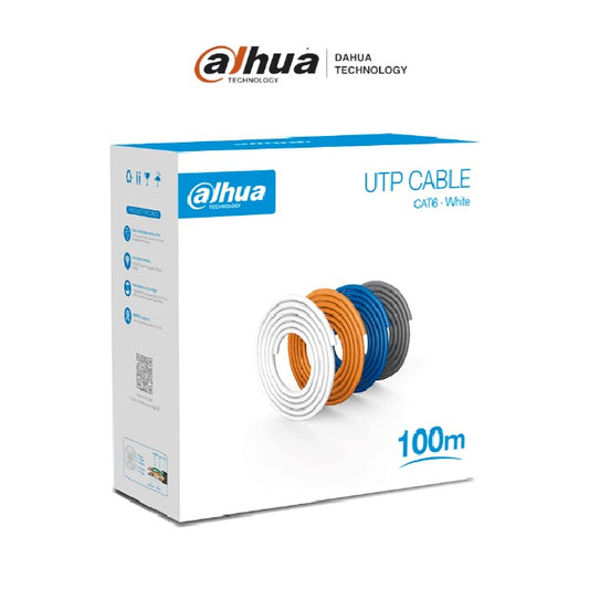 Bobina Dahua PFM920I-6UN-C-100 de 100 Mts de Cable UTP Cat6 100% Cobre-Blanca Cubierta Retardante de Flama con Certificación CE CPR Eca Video y Redes