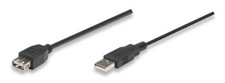 Cable Manhattan Extension USB A 2.0 1.8m Negro