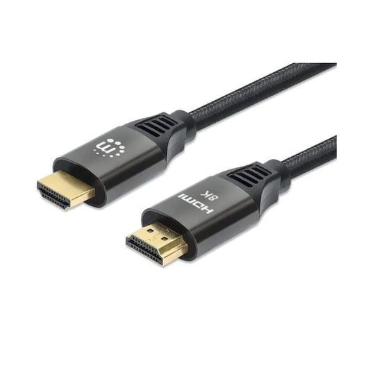 Cable Manhattan HDMI 1m 8K 60Hz 4K 120Hz Textil contactos chapa de oro con Ethernet Negro
