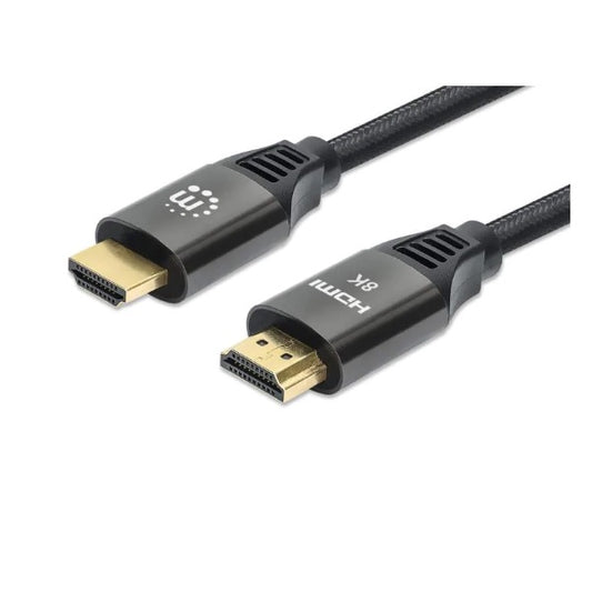 Cable Manhattan HDMI 2m 8K 60Hz 4K 120Hz Textil contactos chapa de oro con Ethernet Negro