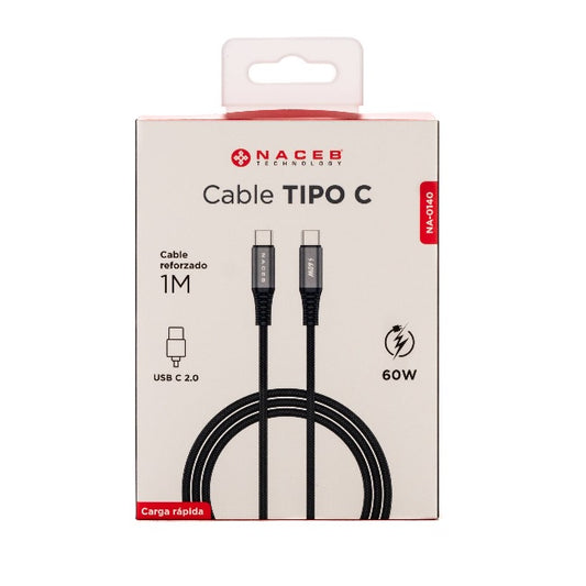 Cable Naceb tipo C a tipo C 60W de 1m modelo NA-0140 color Negro