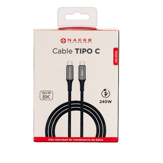 Cable Naceb tipo C a tipo C 240W USB4.0 40GBPS de 1M modelo NA-0142 color Negro