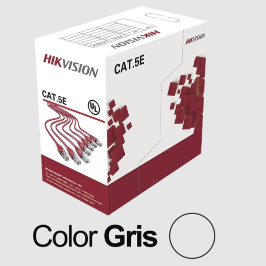 Bobina Hikvision DS-1LN5E-S cable UTP 305 m Cat5E 24 AWG PVC (CM) interior 100% cobre gris