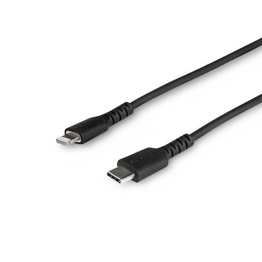 Cable Startech Resistente USB-C a Lightning de 1 m Negro Sincronizacion y Carga con Fibra de Aramida Resistente - Certificado MFi de Apple - para iPad/iPhone 12 Modelo RUSBCLTMM1MB
