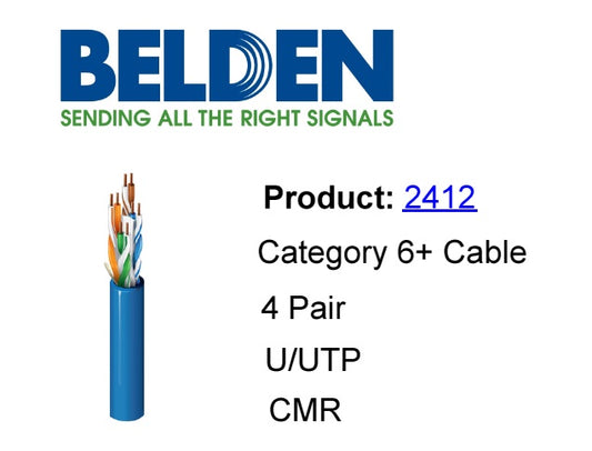 BOBINA BELDEN CABLE UTP CAT6 USO INTERIOR 2412 006A1000 AZUL 305MTS 100% COBRE USO CMR 4 PARES 350 MHZ CALIBRE 23AWG