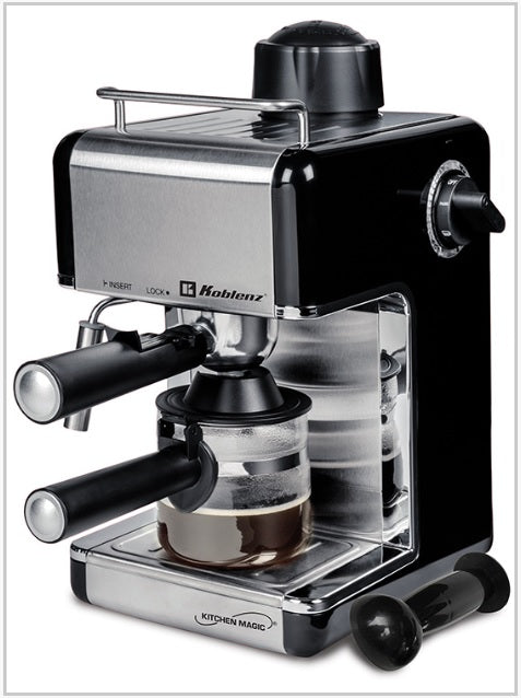 Cafetera Espresso Koblenz CKM-650 EIN capacidad 4 tazas prepara café espresso y capuccino base para mantener caliente