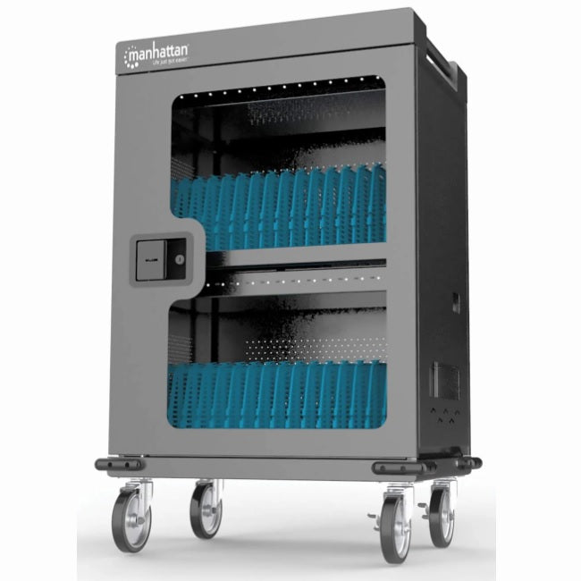 Carro de carga Manhattan profesional 32 puertos USB C 576W bahías para Chromebooks tabletas y teléfonos