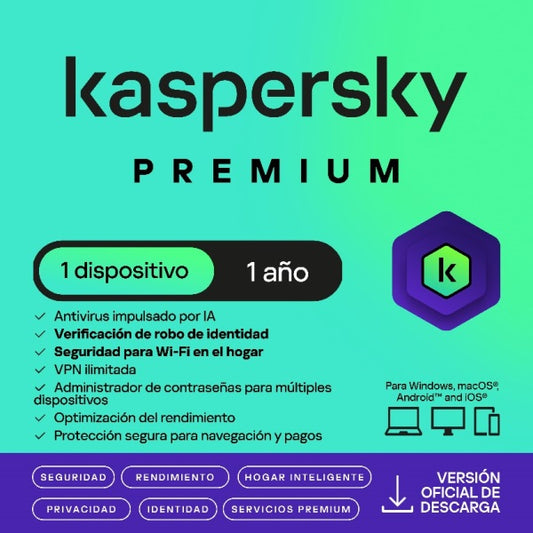 ESD KASPERSKY PREMIUM 1 DISPOSITIVO 1 CUENTA KPM 1 AÑO