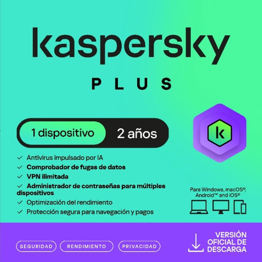 ESD KASPERSKY PLUS 1 DISPOSITIVOS 1 CUENTA KPM 2 AÑOS