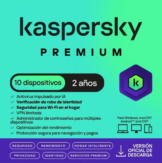 ESD KASPERSKY PREMIUM 10 DISPOSITVOS 5 CUENTAS KPM 2 AÑOS