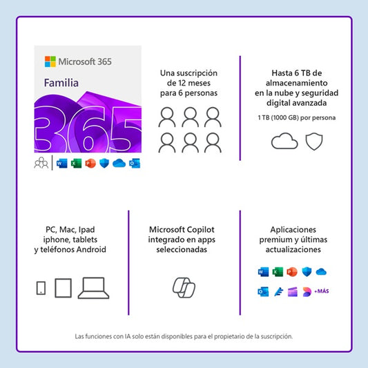 Microsoft 365 Familia 6 usuarios ESD 32/64bits multilenguaje electronico (1año)
