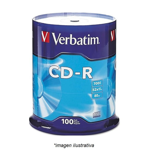 Torre Verbatim CD-R 700MB 52X Genérico Plata Brillante Serigrafiable con 100 unidades