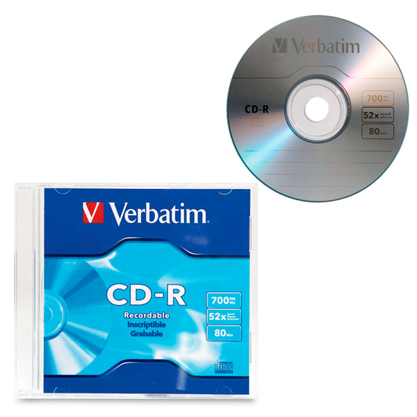 CD-R Verbatim slim case 700MB/80 min de velocidad maxima 52x modelo VB94776