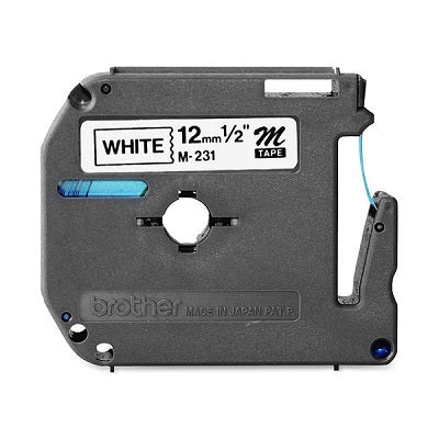 Cinta Brother M231 negro sobre blanco no laminada para PTM95 12mmX8m