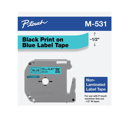 Cinta Brother M531 azul metalico 12.70mmX7.99m auto-adhesivo No Laminado para Impresoras de Etiquetas P-Touch