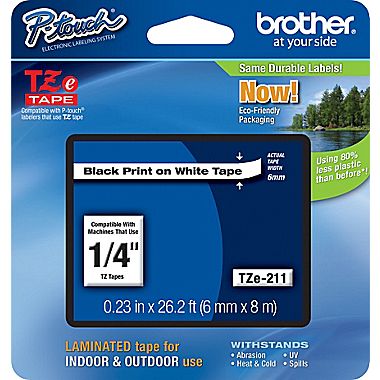 Cinta Brother TZe211 Negro-Blanco Print Touch PT300/310B/330/530 6mm