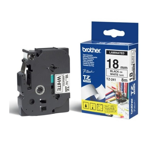 Cinta Brother TZE241 negro sobre blanco laminada para PT300 PT310B PT330 PT530 18mmX8m