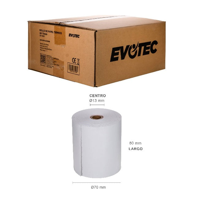Caja de papel termico Evotec con 50 rollos 80*70mm modelo EV-3021C