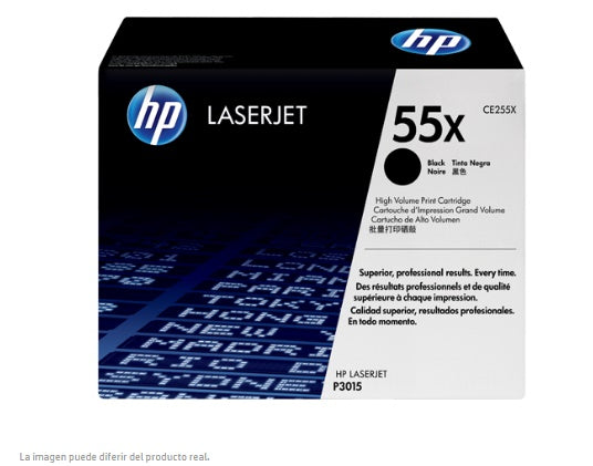 TONER HP 55X CE255X NEGRO LASERJET P3015dn/M521dn/M525dn/M525f ALTO RENDIMIENTO (12 500 PAG)